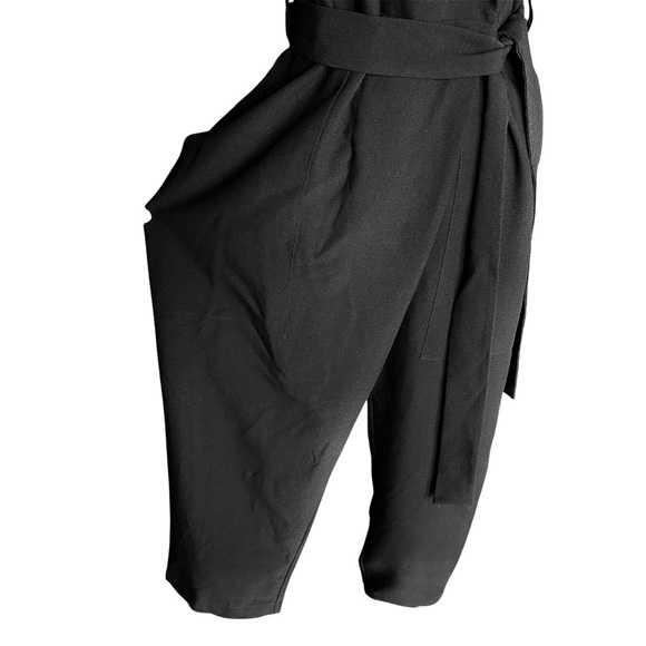 ASOS Stretch Black Jumpsuit Front Wrap Tie Belt Wide Leg Office Casual Size 6 - Picture 5 of 6